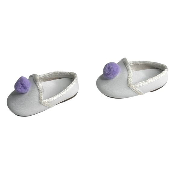 American Girl Doll White Slippers Nellie Pjs Pajama Accessory Purple Pom Pom - Picture 6 of 8